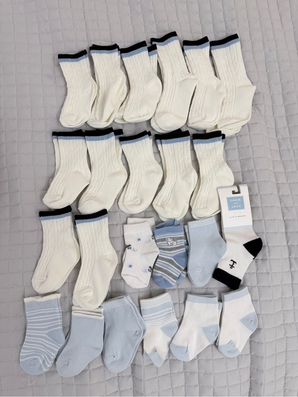 23 pairs Janie and Jack White and Light Blue Baby Sock Bundle